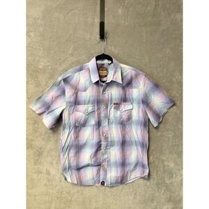 Red Dirt Rafter C Western Shirt Plaid Short Sleeve Men's M/L Purple